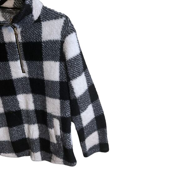 Victory Outfitters Size M 1/4 Zip Black White Buffalo Plaid Fleece Pullover Top - Picture 4 of 12